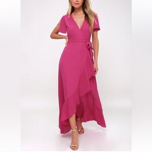 Lulus Magic Moment Magenta Wrap Maxi Dress